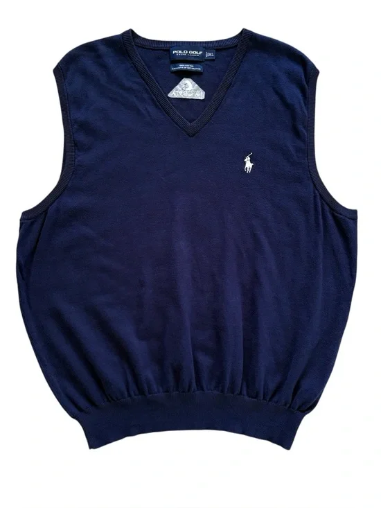 Polo Golf Ralph Lauren Sweater Vest Mens XL Blue Knit 100% Cotton V Neck Preppy - Picture 10 of 12